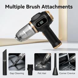 KZQ Handheld auto stofzuiger met LCD-scherm - Draadloze oplaadbare stofzuiger voor auto thuis kantoor en huisdierharen - 7-in-1 reinigingsset - Zwart — thumbnail 4