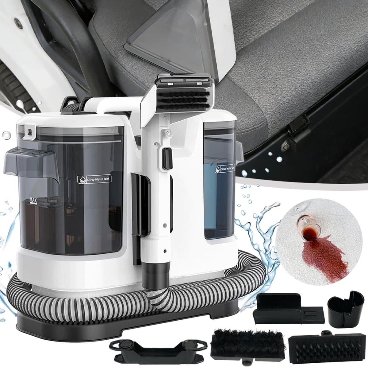 Tapijtreiniger, Draagbare Bekledingreiniger, Compacte Vlekkenreiniger, From Carpets, Upholstery, Car Seats And Sofas. — afbeelding 1