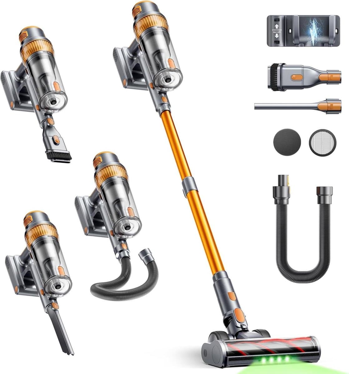 Draadloze stofzuiger - Steelstofzuiger accustofzuiger - Huis auto reinigen - 600W 50kPa zuigkracht - 65 min looptijd - Oranje — afbeelding 1