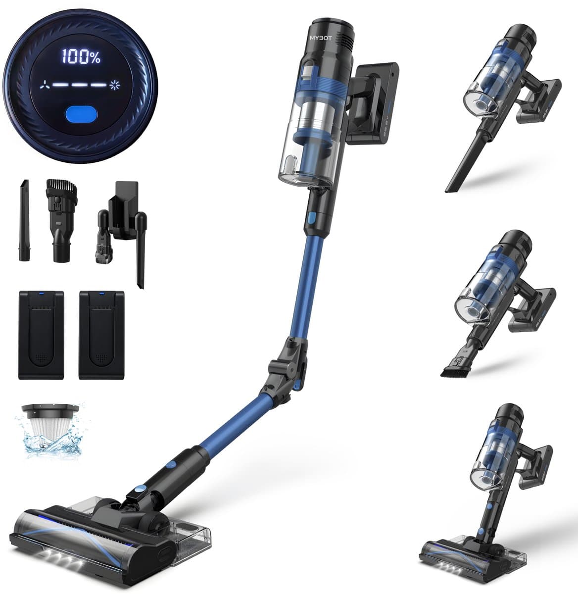 MYBOT S8 Ultra - Steelstofzuiger met Dweilfunctie - 430W - 30Kpa - 3 Zuigniveaus - Vacuum Cleaner - Steelstofzuiger Draadloos - 2 Accu's - Zonder Zak - Op Accu — afbeelding 1