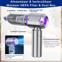 Draadloze Kruimeldief - Handstofzuiger 22000Pa - Oplaadbare Auto Stofzuiger - HEPA Filter - USB-C - Inclusief Opzetstukken - Paars — thumbnail 3
