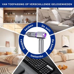 Draadloze Kruimeldief - Handstofzuiger 22000Pa - Oplaadbare Auto Stofzuiger - HEPA Filter - USB-C - Inclusief Opzetstukken - Paars — thumbnail 2
