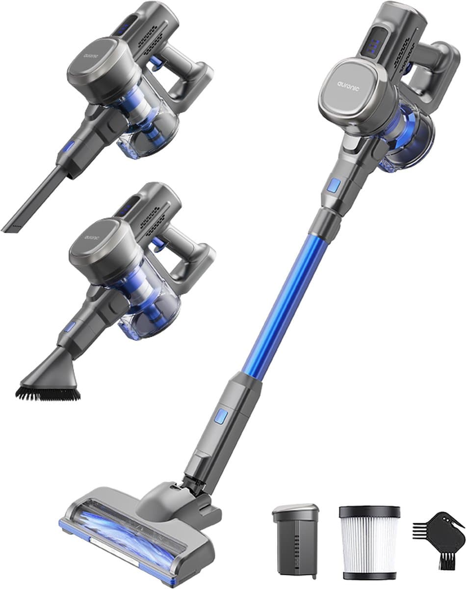 Auronic Steelstofzuiger Draadloos 220W - Draadloze Stofzuiger - HEPA Filter - Zelfstaand - Op Accu - Zonder Zak - Kruimeldief - Vacuum Cleaner - Grijs/Blauw — afbeelding 1