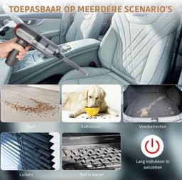 Draagbare Vlekkenreiniger – Kruimeldief Snoerloos Best Verkocht – Vacuum Cleaner – Handstofzuiger – 6 Mondstukken – 9000PA – Grijs — thumbnail 3