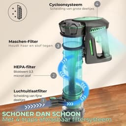 6 in 1 Steelstofzuiger – Draadloos – Stofzuiger zonder Zak op Accu – Kruimeldief Snoerloos – Best Verkocht – 25000PA – HEPA Filter – Groen — thumbnail 2