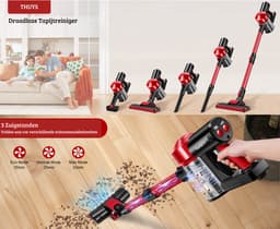 Stofzuiger zonder Zak – Op Accu – Tapijtreiniger – Vacuum Cleaner – Vlekkenreiniger – Draadloos – 150W – Rood — thumbnail 4