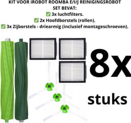 KIT VOOR iROBOT ROOMBA E/I/J REINIGINGSROBOT 8 stuks - vervanging. Een vervanging die net zo goed is als het origineel. — thumbnail 1