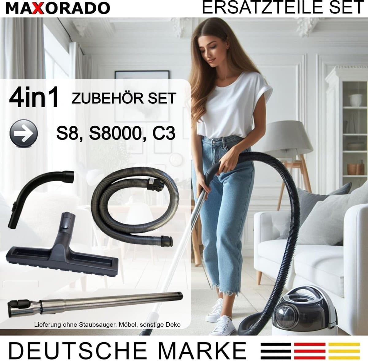 Maxorado Stofzuiger Set 4-delig - Parket vloermondstuk + handgreep + slang + telescopische buis - geschikt voor Miele C3, S8 Serie, en vele andere modellen — afbeelding 1