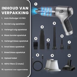 HomeShift® Auto Stofzuiger Draadloos V2 PRO - Kruimelzuiger - Handstofzuiger - Kleine Stofzuiger - Draadloze stofzuiger - Air Duster - Nat & Droog - Metallic — thumbnail 3