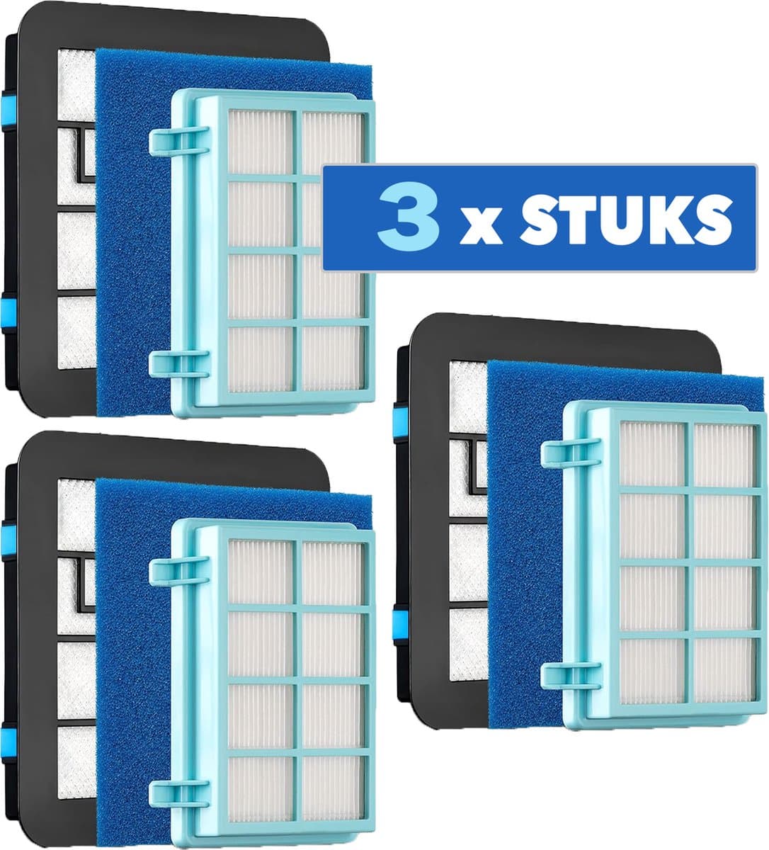 JC's ® - 3 STUKS Filter set geschikt voor Philips PowerPro Compact and Power Pro Active en City filterset Stofzuiger FC8010/02 FC8010/01 HEPA allergie — afbeelding 1