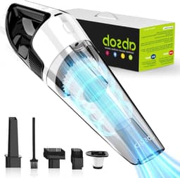 Handstofzuiger met LED-licht en 2 filters voor in de auto - oplaadbare draadloze elektrische stofzuiger - wit — thumbnail 1