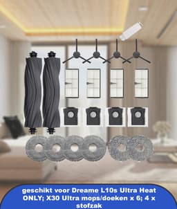 Accessoires geschikt voor Dreame L10s Ultra Heat ONLY; X30 Ultra mops/doeken x 6; 4 x stofzak, 4 HEPA-filters; 2 x hoofdborstels; 4 x zijborstels — thumbnail 1