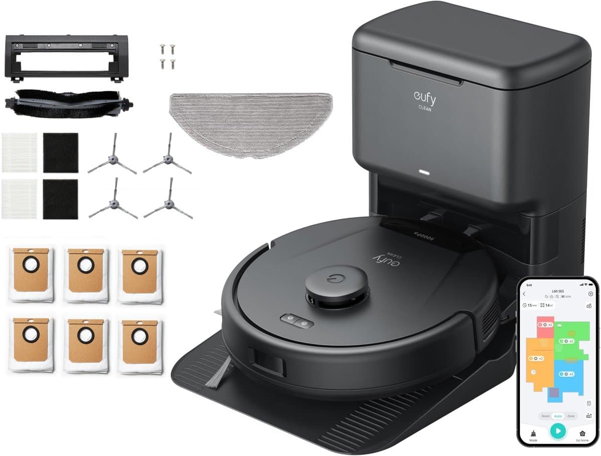 eufy Clean L60 Hybrid SES Robotstofzuiger met dweilfunctie en Vervangingssets - Robot Vacuum - 5.000 Pa Zuigkracht, Met automatisch leegstation, Bestuurbaar via smartphone — afbeelding 1