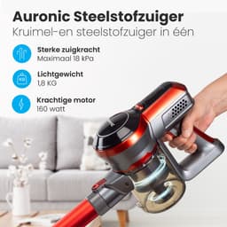 Auronic Steelstofzuiger Draadloos - Zonder Zak - Op Accu - 4-in-1 - 160W - Vacuum Cleaner - Draadloze stofzuiger - Rood/Grijs — thumbnail 2