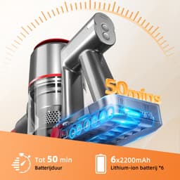 Authmic Steelstofzuiger Draadloos - 35.000Pa Zuigkracht - 6-in-1 Multifunctioneel Ontwerp - 6*2200mAh - 50 Min - GreenEye Technologie - Wandbeugel - Geschikt voor Huisdierharen, Tapijt en Harde Vloeren - Rood — thumbnail 5