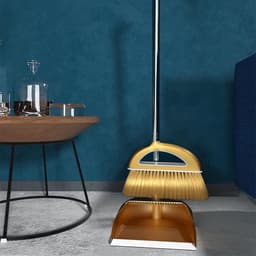 Bezem en Stofpan - Reinigingsset - Snel Opruimen - Ruimtebesparend Ontwerp - Compact - Goud — thumbnail 4