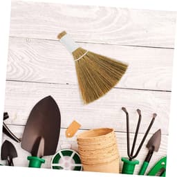 Handveger Set - Mini Bezem - Aanrecht Schoonmaken - Zacht Gras Materiaal - 13.5 cm Lengte - Khaki — thumbnail 2