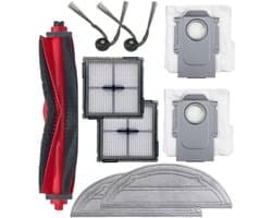 TuseRxln Stofzuiger Onderdeel - Accessoires Geschikt - Rubber/Nylon Hoofdborstel + HEPA Stofzak + Microvezel Wisdoek - 18 Stks - Voor Roborock Q7 L5+/M5+ Zwart