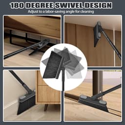 Vegen en Stoffer Set - Huis Schoonmaken - Binnen en Buiten - 180° Draaibare Kop - 138 cm - Donkergrijs — thumbnail 2