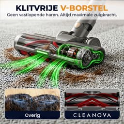 Cleanova Steelstofzuiger draadloos - 45000PA - 500W - 60 minuten - Display - kruimeldief - zonder zak - Groen verlichting - muurbevestiging — thumbnail 5