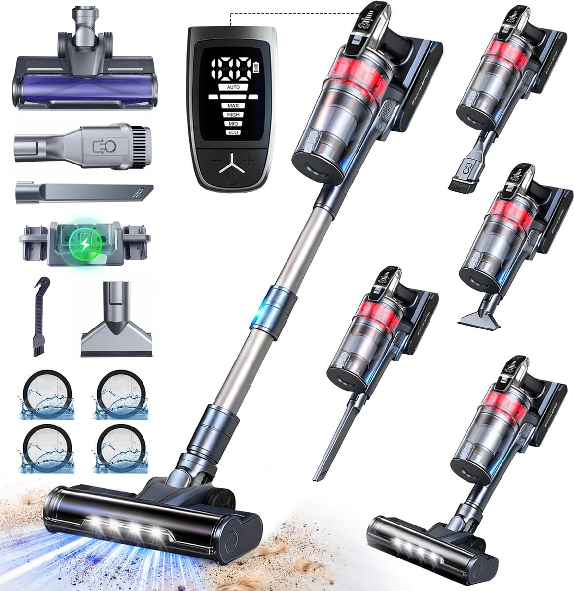 Grenintol - Steelstofzuiger - Steelstofzuiger Draadloos - Snoerloze stofzuiger -85000Pa/500W - LED - Max 60 Min Werktijd - 1,6 L Stofbak - HEPA Filter - 4 Snelheden-Geschikt Voor Tapijt, Harde Vloeren en Dierenhaar — afbeelding 1