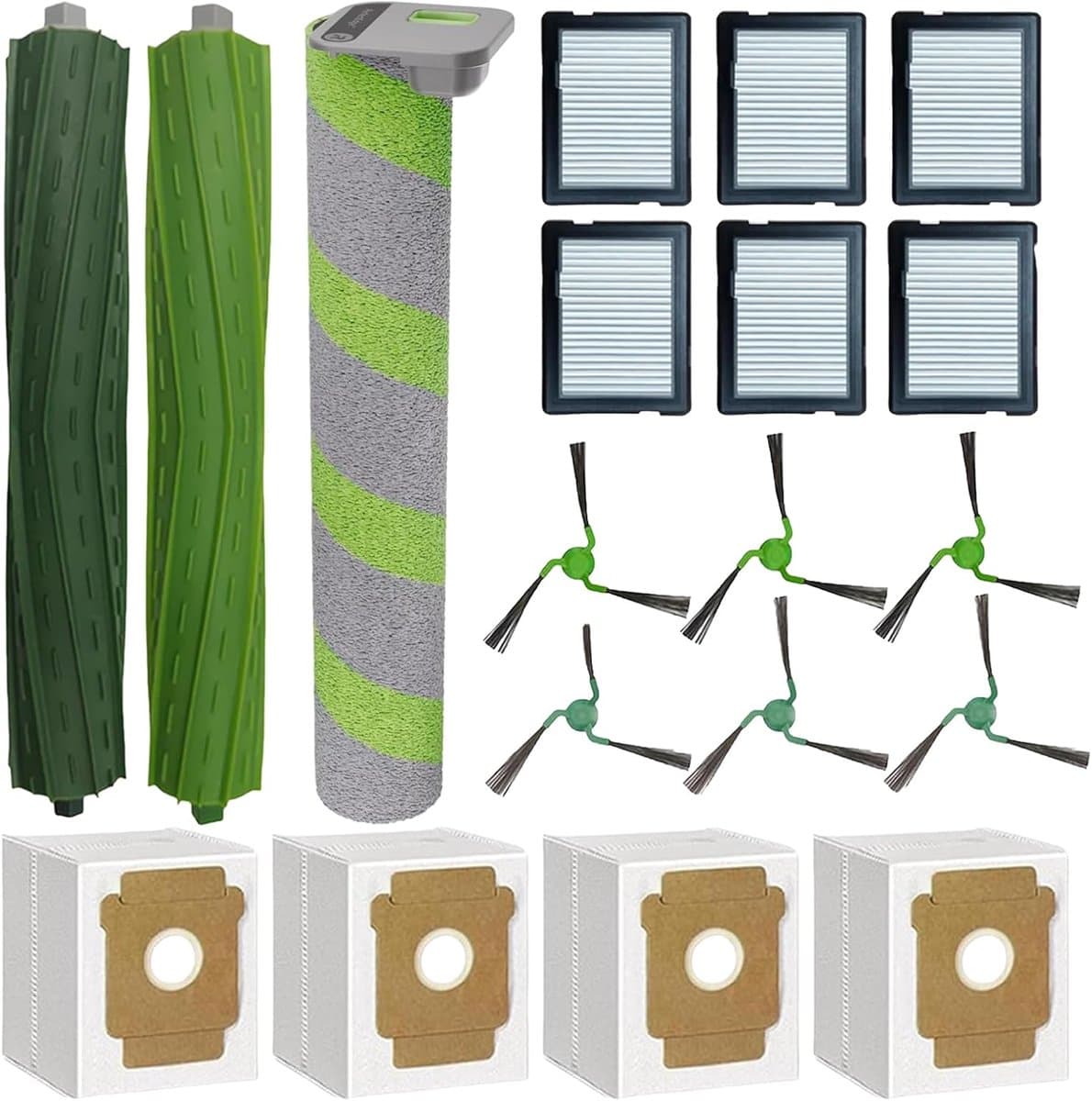 19 stuks accessoires voor de iRobot Roomba Max 705 combo/Roomba Max 700 Series Combo robotstofzuiger/Roomba Max 706 Combo - 2 hoofdborstels, 1 rolmop, 6 zijborstels, 6 filters, 4 stofzakken — afbeelding 1