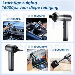 Kruimeldief - Auto Stofzuiger - Zuigen & Blazen - Handstofzuiger - Auto Stofzuiger Draadloos - 7 Opzetstukken - 16000Pa - Air Duster - Grijs — thumbnail 4