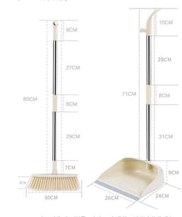 Stoffer en blik set - Veegset lange steel - Vloeren schoonmaken - 180 graden draaibare bezem - 80 cm steel — thumbnail 3