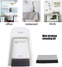 Stoffer en Blik - Schoonmaakset Mini - Bureau Reinigen - Naadloze Rand - 20x13x3 cm - Grijs Wit — thumbnail 5