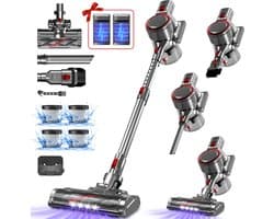 Saikefy Steelstofzuiger Draadloos - 55000 Pa - LED-display - 55min Gebruikstijd - 2 accu's - 1,8L - 8-in-1 - 4 HEPA-filters - voor tapijt & harde vloeren - Zilver