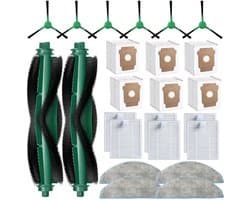 24 stuks vervangende onderdelen voor iRobot Roomba 104/105 Vac/ 105 Combo/ Q052 robotstofzuiger, Q0520 105 accessoires. Inclusief 2 hoofdborstels, 6 filters, 6 stofzakken, 6 zijborstels, 4 dweilpads