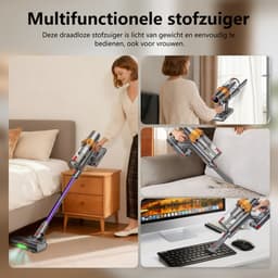 RAYOFI - Steelstofzuiger - Draadloze stofzuiger - 70000 PA zuigkracht - LED-display - Zakloos-werkt op batterijen - Geschikt voor dierenharen - Wordt geleverd met 4 verschillende opzetstukken - 3 zuigstanden - Anti-klit vloerborstel - 1,8 liter -Goud — thumbnail 5