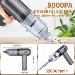 Handstofzuiger - Draagbare Stofzuiger - Auto en Thuis - 9000 PA Zuigkracht - 80 Watt - Grijs — thumbnail 2