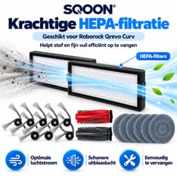 SQOON® vervangingsset geschikt voor Roborock Qrevo Curv - 15-delige onderhoudskit met HEPA filters, zijborstels, borstelrol en dweilpadschijven — thumbnail 2