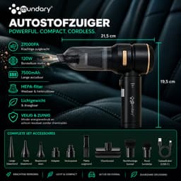Mundary Vacuumcleaner – Draadloze Autostofzuiger – 27.000 Pa Zuigkracht – Blaas- en Zuigfunctie – Oplaadbaar via USB-C — thumbnail 4