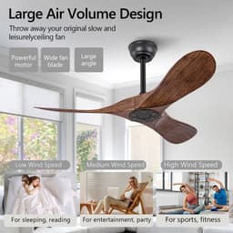 COVREO Plafondventilator zonder licht, 6 snelheden – Stille omkeerbare DC-motor – Binnen/buiten – 42 inch – Zwart/walnoot — thumbnail 4