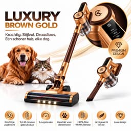 AG4200 Steelstofzuiger Draadloos – Stofzuiger Zonder Zak - 35.000 Pa – Krachtige Draadloze Stofzuiger – Kruimeldief – Dierenharen – LED Zuigmond – Lichtgewicht – Luxury Brown Gold — thumbnail 1
