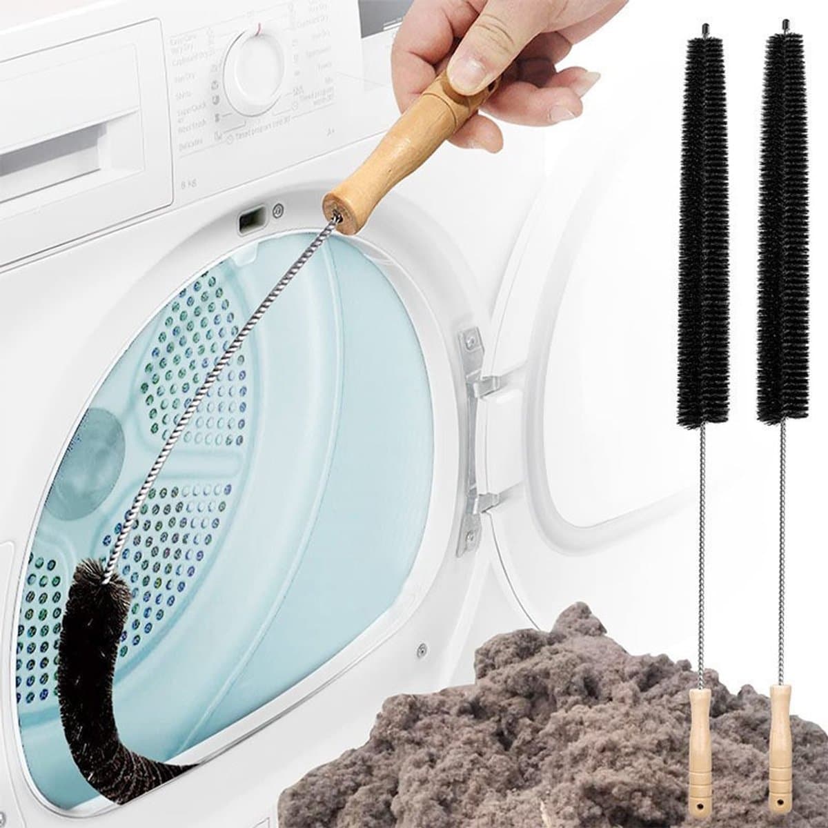 KZQ Reinigingsset voor ventilatiekanalen van drogers (2-delig) - Huishoudelijke schoonmaakmiddelen, roestvrij staal 304, pluizenborstel voor drogers, essentiële pluizenverzamelaar voor huishoudelijk gebruik, stofafzuiger, stofzuigerborstel — afbeelding 1