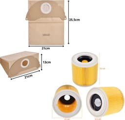 Accessoirespakket voor Karcher WD2 MV2 A2000 A2003 A2064 A2099 - Vervanging Stofzuigerzak 6.904-322 [Set 10] Vervanging Filter 6.414-552.0 [Set 2] — thumbnail 2
