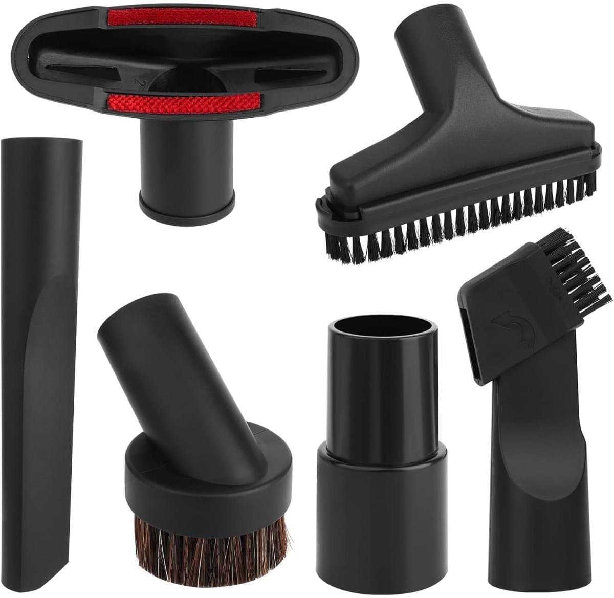 GELLDG 6 Stuks Stofzuigermondstukken - Stofzuigerborstel Universaal - Met 2-in-1 Mondstuk - PP Ronde Borstel - Rode Bankmondstuk - PP Vierkante Borstel - Adapter - Plastic - Binnendiameter 32mm - Geschikt voor Meubels — afbeelding 1