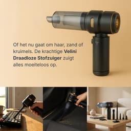 Velini Draadloze Stofzuiger - Krachtige Kruimeldief met HEPA-filter, 2 in 1 Zuig- & Blaasfunctie, Compact & Lichtgewicht - Auto & Oplaadbare Handstofzuiger (18.000PA) - Air Duster — thumbnail 3