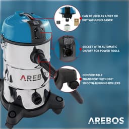 AREBOS Industriële stofzuiger | geel | inhoud 30 liter | 1300 W | met extra stopcontact | uitblaasfunctie | ideale natte droge stofzuiger | ook voor aszuigen — thumbnail 5