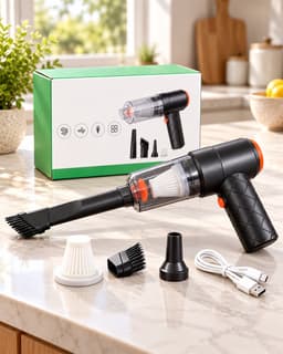Draadloze Handstofzuiger 4-in-1 – Krachtige Kruimeldief & Luchtblazer voor Auto en Huis – USB-C Oplaadbare Mini Stofzuiger met HEPA-Filter – Compacte Autostofzuiger met Opzetstukken — thumbnail 5
