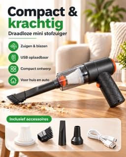 Draadloze Handstofzuiger 4-in-1 – Krachtige Kruimeldief & Luchtblazer voor Auto en Huis – USB-C Oplaadbare Mini Stofzuiger met HEPA-Filter – Compacte Autostofzuiger met Opzetstukken — thumbnail 4