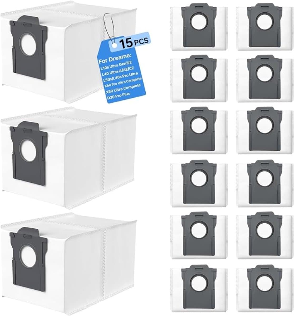 15 Stofzakken voor Dreame Robotstofzuiger - Compatibel met L10s Ultra Gen2/Gen3, L40 Ultra A/AE, X50 Ultra en meer - 3,2 Liter, 4-laags filtratie — afbeelding 1