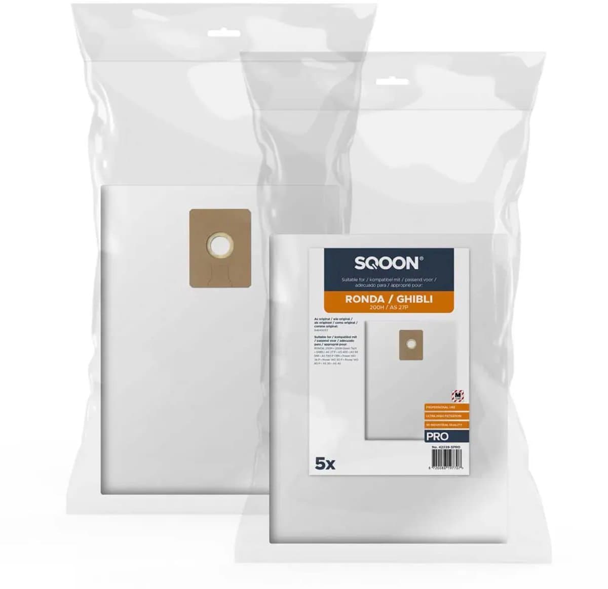 SQOON® Stofzuigerzakken Geschikt voor Ronda 200H - Vervangt Model 84.64.0053 - High Filtration Klasse M - Voor Industrieel Fijnstof — afbeelding 1