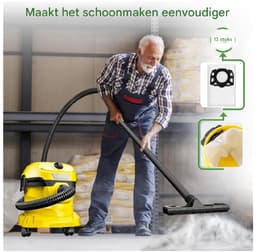 EXCITAT KFI 357 Stofzuigerzak - Verpakking van 12 - Geschikt voor Kärcher WD2Plus/WD3/KWD1 /KWD2/KWD3/MV3/WD3.200-WD3.800M/SE4001/SE4002 Stofzuigers - Vervanging 2.863-314.0 - Geschikt voor nat-/droogzuigers met kunststof kap — thumbnail 2