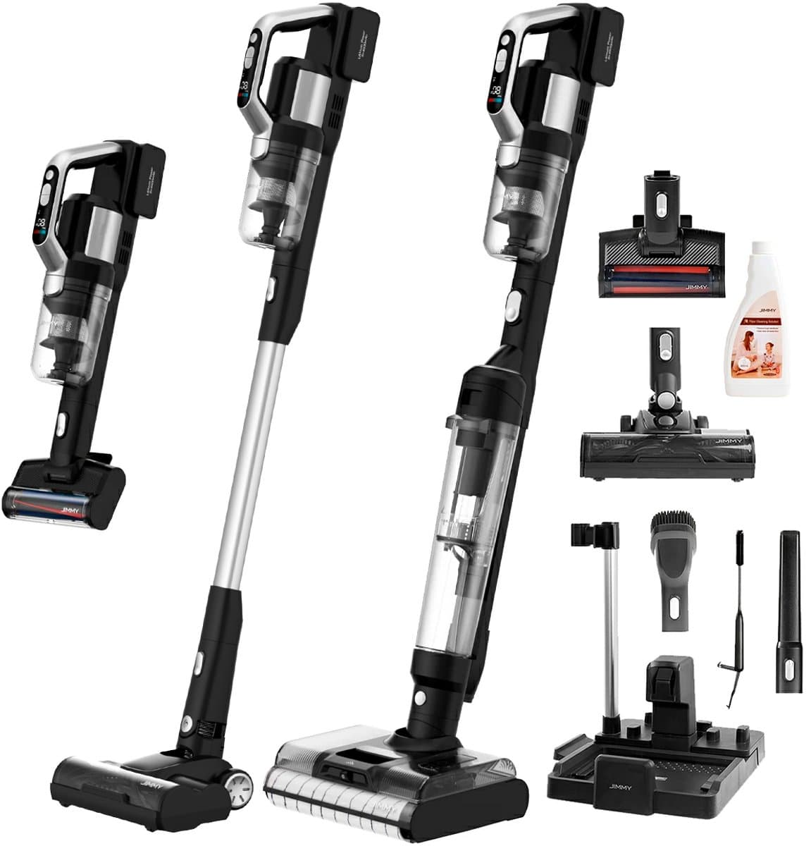 JIMMY PW11 Pro Max 5-in-1 Snoerloze Stofzuiger & Wasmachine, 460W Sterk Vermogen, Dubbele Reiniging, Hete Lucht Sneldroog,LED Scherm, 180° Plat Opleggen Ontwerp, Dubbele Rolborstels, Voor Harde Vloeren, Zilver-Zwarte Kleur — afbeelding 1