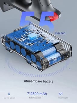 Steelstofzuiger draadloos - 55 Minuten batterijcapaciteit - Steelstofzuiger zonder zak op accu - Steel stofzuiger - 450 Watt — thumbnail 4