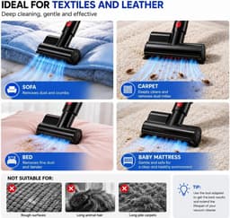 Draadloze Steelstofzuiger - Blauw & Grijs - Accustofzuiger met 60 Min Batterijduur - Voor Harde Vloeren en Tapijt — thumbnail 4